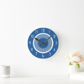 Horloge Ronde Clé grecque bleue et blanche (Maison)