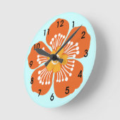 Horloge Ronde Clic de mur de fleurs tropicales orange (Angle)