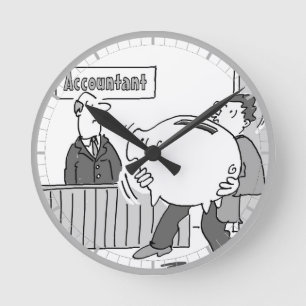 Horloge Ronde Client comptable avec énorme banque Piggy