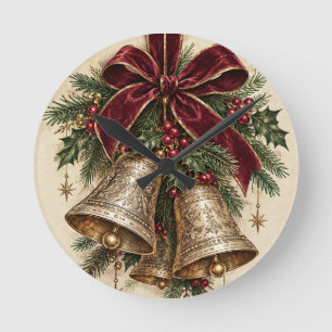 Horloge Ronde Cloche de Noël élégante, style cloches des fêtes v