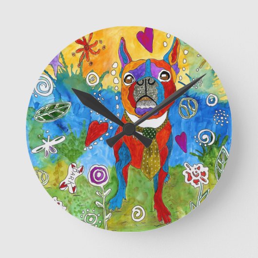 Horloge Ronde Clock de Boston Terrier Dog (Recto)