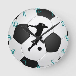 Horloge Ronde Clock de football noir et blanc