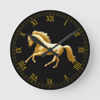 Horloge Ronde Clock de Galloping Golden Horse