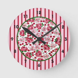 Horloge Ronde Clock de Vintage Pink Roses
