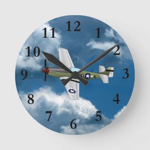Horloge Ronde Clock Mustang Airplane