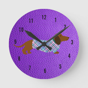 Horloge Ronde Clock Purple Dachshund