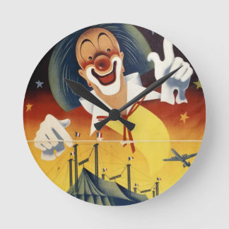 Horloge Ronde Clown de cirque vintage