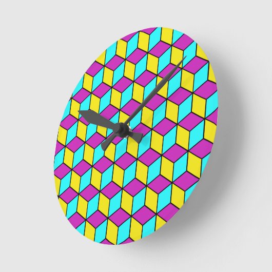 Horloge Ronde CMYK CUBE cubes célèbres illusion motif géométriqu (Angle)