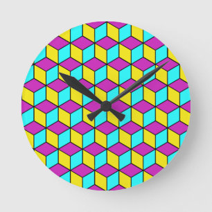 Horloge Ronde CMYK CUBE cubes célèbres illusion motif géométriqu