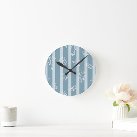 Horloge Ronde Coastal Nautical Pattern | Blue Sea Shell & Seahor (Maison)