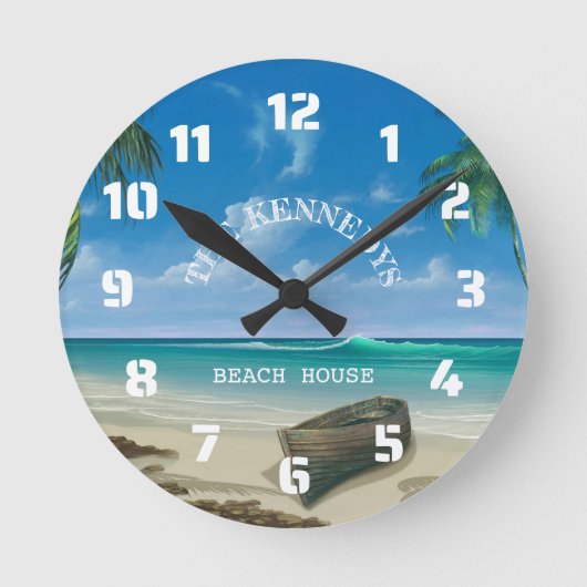 Horloge Ronde Coastal Tropical Beach Nom de famille (Recto)