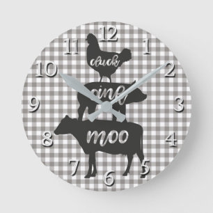 Horloge Ronde Coc Cocot Clop Poulet Vache Porc Ferme Cuisine