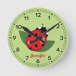 Horloge Ronde Coccinelle Rouge Adorable Insecte Avec Nom Personn