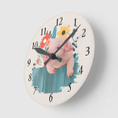 Horloge Ronde Cochon de bébé convivial | Bébés mignons animaux (Angle)