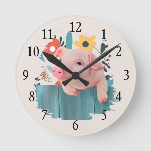 Horloge Ronde Cochon de bébé convivial | Bébés mignons animaux (Recto)
