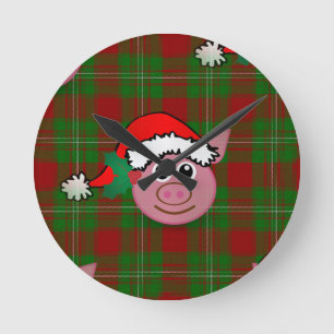 Horloge Ronde cochon de noël