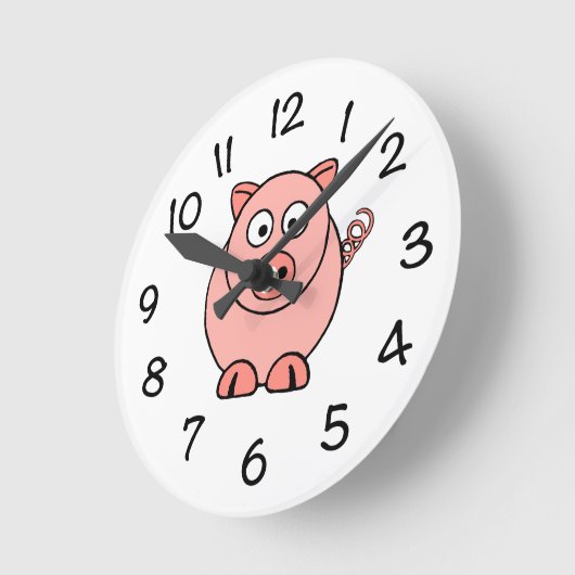 Horloge Ronde Cochon rose (Angle)