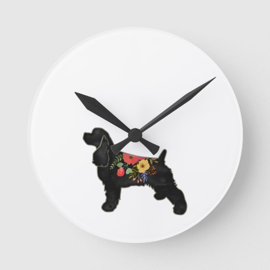 Horloge Ronde Cocker Spaniel Chien race Selle Florale Bohémienne (Recto)