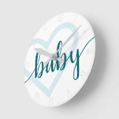 Horloge Ronde Coeur bébé | Turquoise Vert foncé de minuit (Angle)