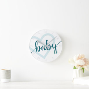 Horloge Ronde Coeur bébé   Turquoise Vert foncé de minuit
