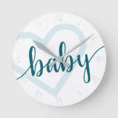 Horloge Ronde Coeur bébé | Turquoise Vert foncé de minuit (Recto)