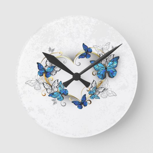 Horloge Ronde Coeur bijoux avec papillons Morpho (Recto)