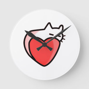 Horloge Ronde Cœur, Chat, Amour