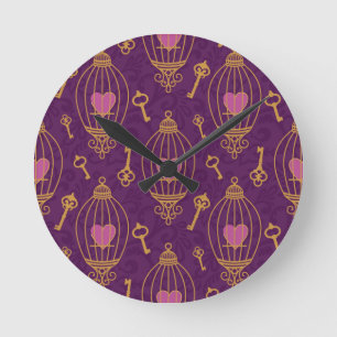 Horloge Ronde Coeur-clé-motif
