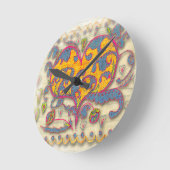 Horloge Ronde Coeur d'art populaire avec feuilles et fleurs (Angle)