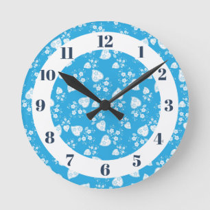 Horloge Ronde Coeur de fleur bleu avec fleurs motif