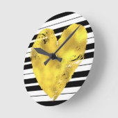 Horloge Ronde Coeur d'or et rayures (Angle)
