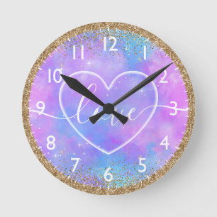 Horloge Ronde Cœur doux sur ombre dégradé pastel Amour