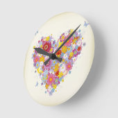 Horloge Ronde Coeur floral avec des papillons (Angle)