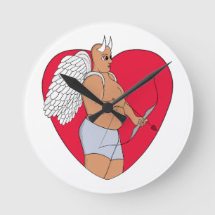 Horloge Ronde Coeur romantique avec un Cupide inhabituel