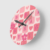 Horloge Ronde Cœur rose bébé (Angle)