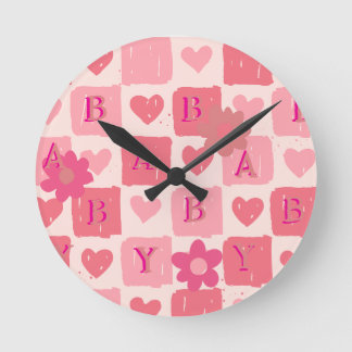 Horloge Ronde Cœur rose bébé