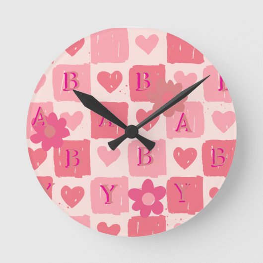 Horloge Ronde Cœur rose bébé (Recto)