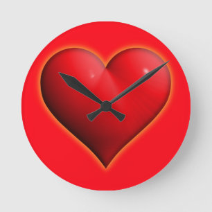 Horloge Ronde Coeur rouge 3-D brillant