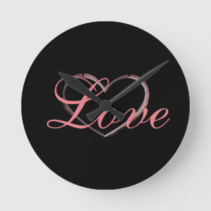 Horloge Ronde Cœur Tendance Gris Calligraphie Amour Mariage