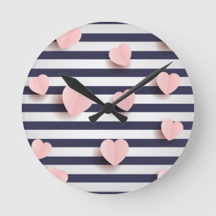 Horloge Ronde Coeurs à rayures