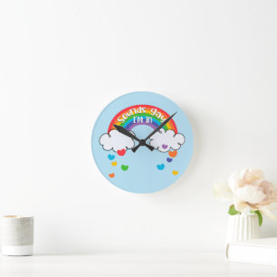 Horloge Ronde Coeurs Arc-en-ciel colorés Sons Gay Je suis dans