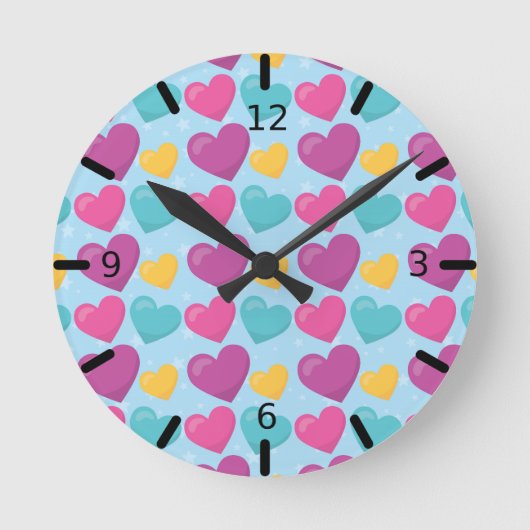 Horloge Ronde Coeurs colorés - (Recto)