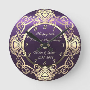 Horloge Ronde Cœurs de tourbillons chic diamant violet 50e maria