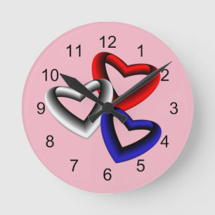 Horloge Ronde Cœurs dégradés rouge blanc et bleu