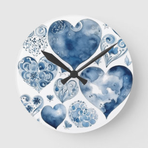 Horloge Ronde Cœurs en bleu de Delft
