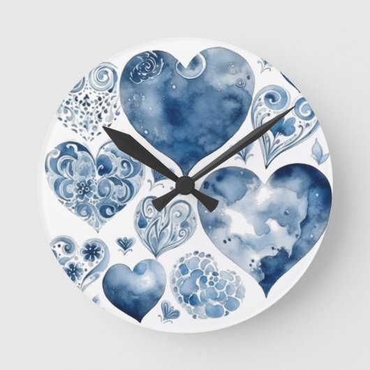 Horloge Ronde Coeurs en Delft Blue (Recto)