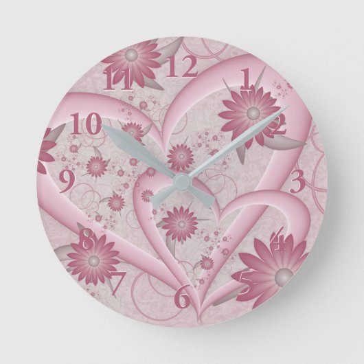 Horloge Ronde Coeurs et fleurs Abstraits roses Aimer l'art fract (Recto)