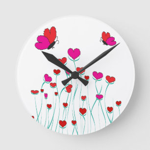 Horloge Ronde Coeurs et papillons Valentine Love