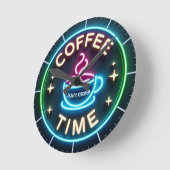 Horloge Ronde ☕ Coffeecore Clock Coffee Mèmes Neon Look (Angle)