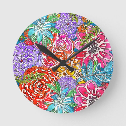 Horloge Ronde Colful Abstract Wild Flower Collage Clock (Recto)